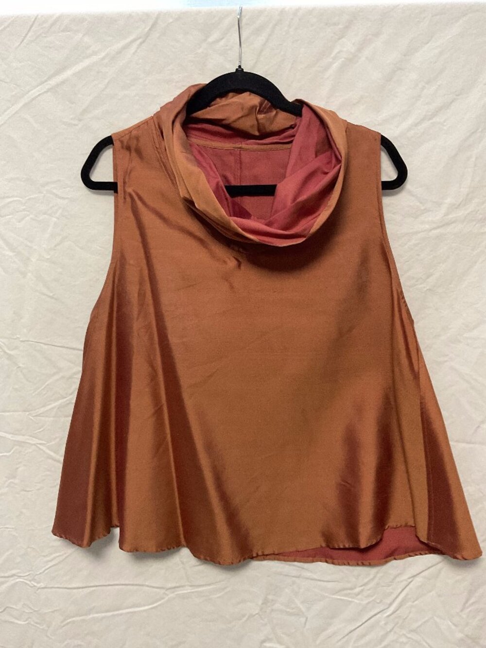 Handmade Laotian Silk Sleeveless Shell Top Size M Rust Copper